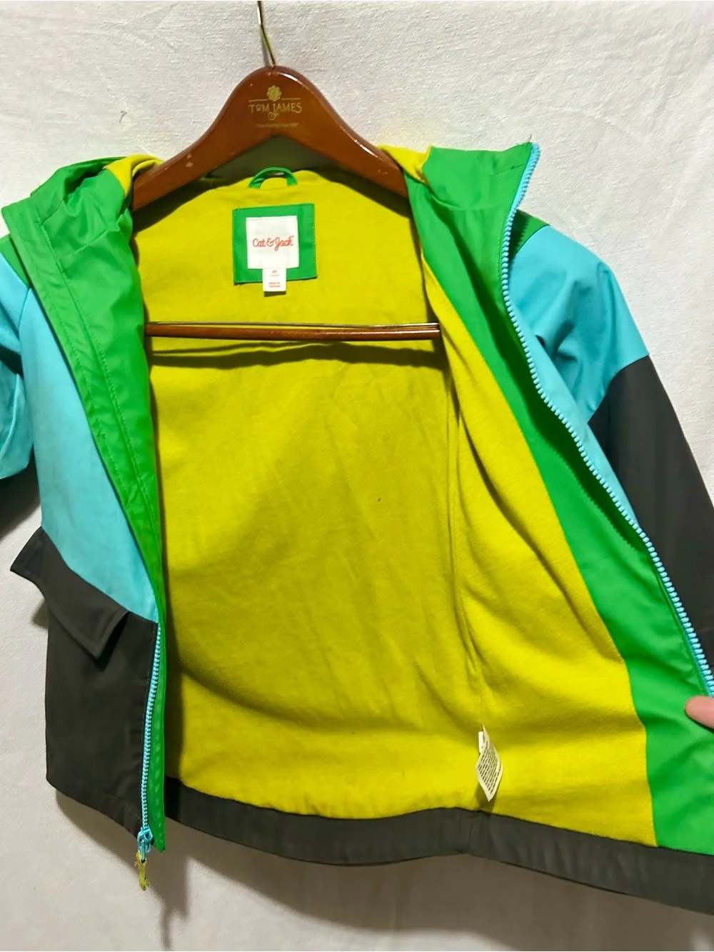 Cat & Jack Toddler Colorblock Rain Jacket Green Blue Black Hooded 5T